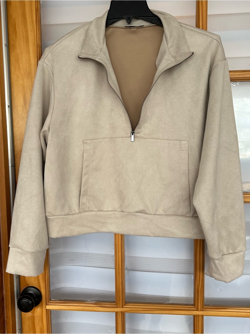 Beige faux suede Half-Zip Pullover Jacket - Women